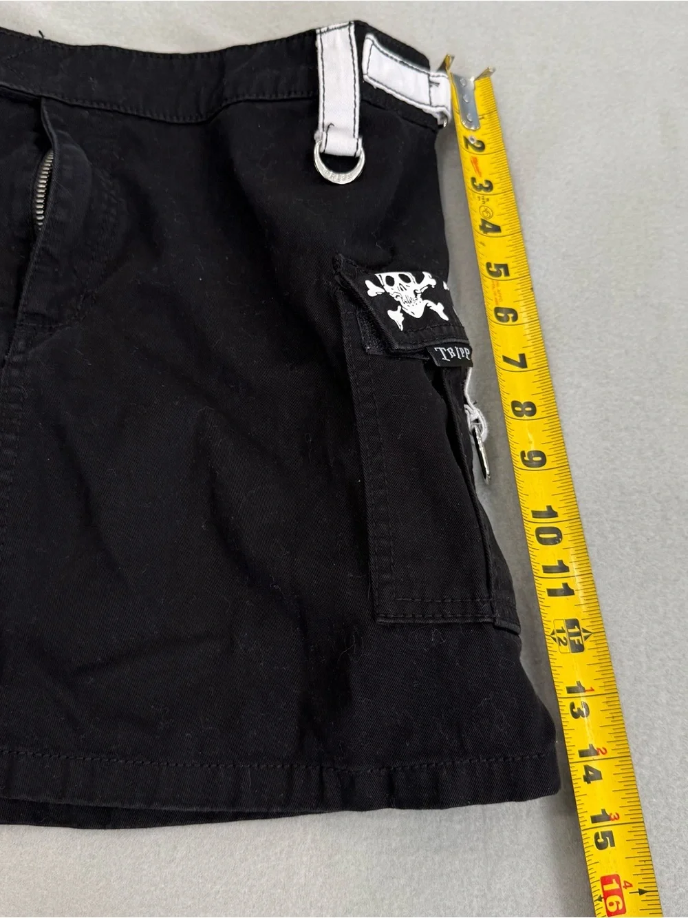 Tripp NYC Black Cargo Pocket Mini Skirt Sz XL Black with White Details Skull Zip